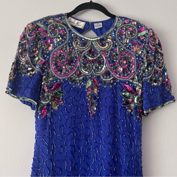 Vintage 80's Laurence Kazar New York Silk Sequin Beaded Dress Large - Picture 3 of 14